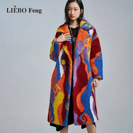 裂帛LIEBOFeng设计师品牌ins复古油画感彩色艺术感毛呢外套长大衣图片