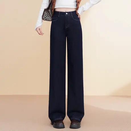 拉夏贝尔直筒牛仔裤女2025新款秋休闲高腰显瘦宽松窄版阔腿裤长裤商品大图