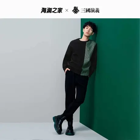 HLA/海澜之家三国系列卫衣2023春季新款几何镶拼宽松圆领上衣男图片