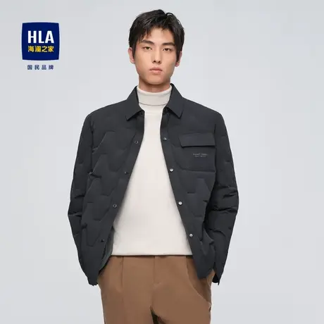 HLA/海澜之家舒适保暖羽绒服2023秋季新款鸭绒衬衫领外套男商品大图