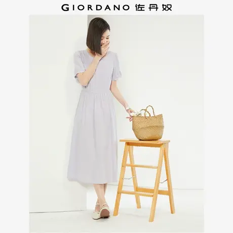 佐丹奴裙子女装纯棉府绸梭织压褶圆领衬衫连衣裙 05464329商品大图