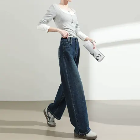 阔腿牛仔裤女2025秋季新款复古窄版高腰显瘦百搭垂感宽松直筒裤子图片