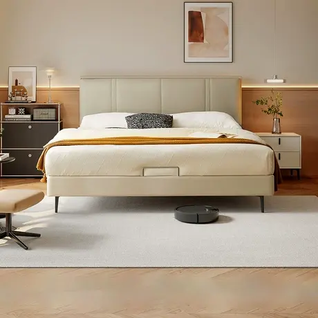 政府补贴双虎薄床头主卧床双人头层牛皮真皮齐边软包省空间小户型商品大图