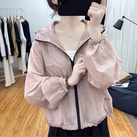 防晒衣女短款薄外套2025新款夏季设计感小个子宽松百搭连帽防晒服商品大图