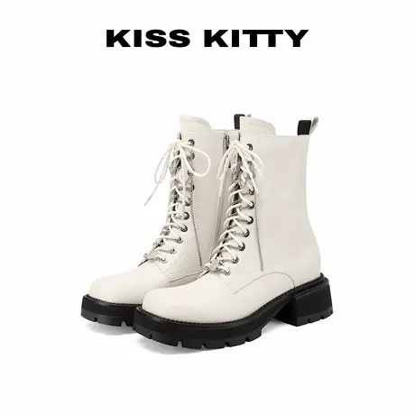 KISSKITTY马丁靴女款2025新款巨好看超火白色英伦风小众厚底短靴商品大图