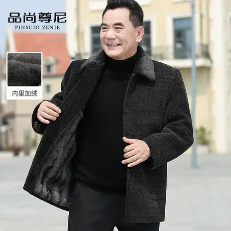 【雪尼尔】中老年爸爸冬装外套加绒加厚翻领单排扣宽松保暖大衣男商品大图