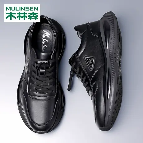 木林森休闲皮鞋男2025新款时尚百搭软底运动鞋透气增高英伦男皮鞋商品大图