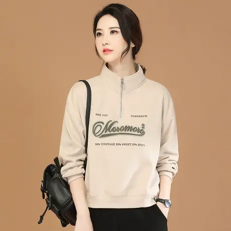 韩潮袭人美式立领字母印花加绒卫衣女2023冬新款休闲显瘦百搭上衣图片