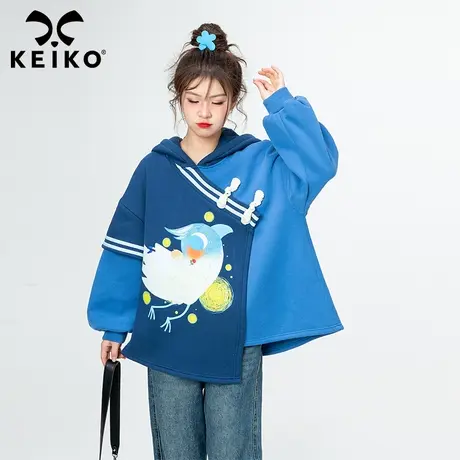 艺术感梦幻插画连帽卫衣女秋季设计感小众解构拼色套头减龄外套商品大图