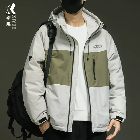 希越潮牌撞色鸭绒羽绒服男款冬季宽松大码户外防水连帽冲锋衣外套商品大图