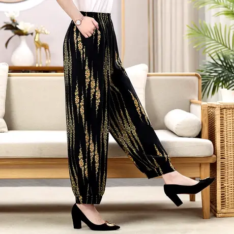 灯笼裤夏季女中老年宽松休闲松紧腰薄款民族风广场舞防蚊裤阔腿裤图片