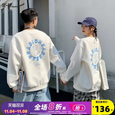 Radiohead情侣卫衣白色春装男女圆领套头衫宽松韩版oversize上衣商品大图