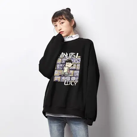 唐狮圆领卫衣女秋冬宽松韩版新款紫色套头长袖上衣ins潮图片