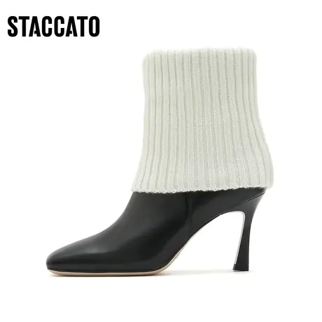 思加图新款时尚毛线时装靴短靴袜靴细高跟女皮靴9VP18DD2商品大图