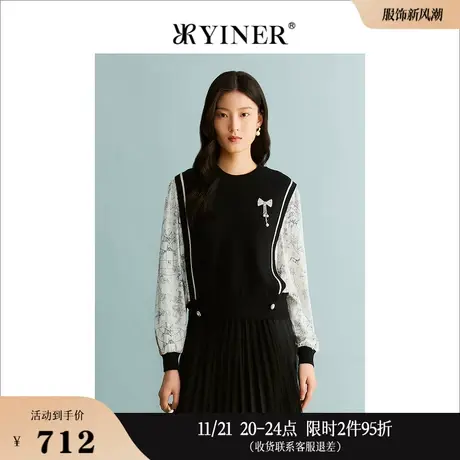 [赫本猫联名]YINER音儿线上专选女装2023秋季圆领针织衫套头商品大图