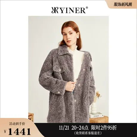 YINER音儿专选女装冬季羊剪绒颗粒绒外套绵羊毛呢大衣商品大图