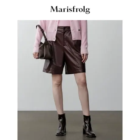 【商场同款】玛丝菲尔冬季新款美拉德风皮质直筒休闲短裤商品大图