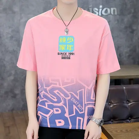 夏季男士短袖T恤纯棉上衣中学生半袖帅气男装修身汗衫夏装打底衫商品大图