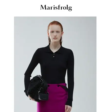 【言选好物】玛丝菲尔冬季新款黑色修身百搭毛针织衫毛衣图片