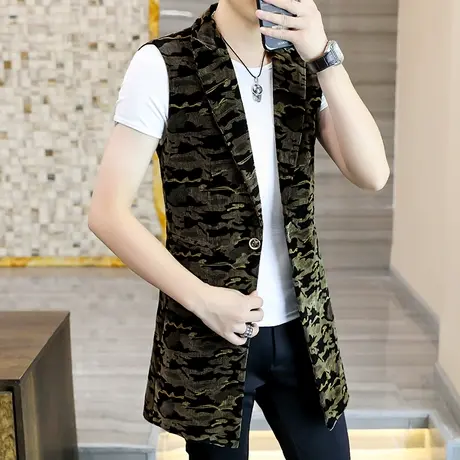 秋季马甲中长款迷彩情侣装外套男士夏装韩版帅气无袖潮流马夹风衣商品大图
