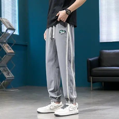 夏季冰丝长裤子12岁男孩13青少年14初中学生15大童束脚运动休闲裤图片