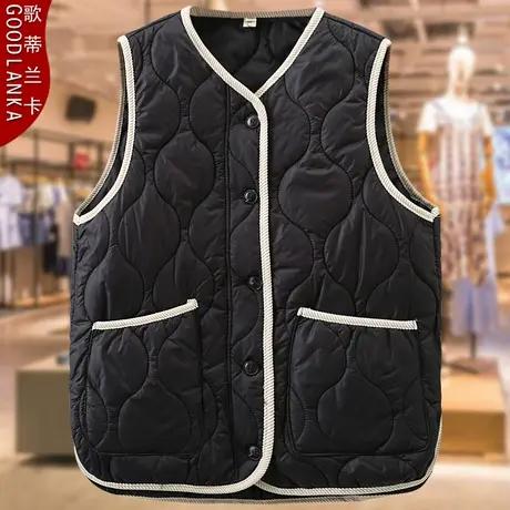 大码中年妈妈外穿羽绒马夹女宽松时尚撞色中老年女装夹棉棉服外套商品大图