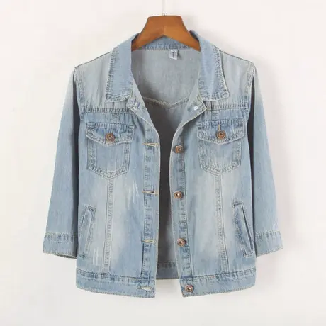 牛仔外套女春夏秋薄短款韩版新款修身显瘦防晒七分中袖大码服上衣商品大图