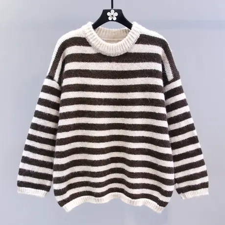 日系复古慵懒风条纹毛衣女秋冬2023新款宽松高级感软糯打底针织衫图片