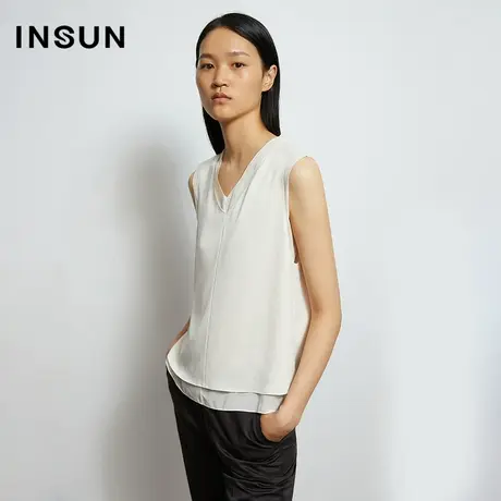 INSUN恩裳秋季无袖桑蚕丝醋酸雪纺衫商品大图
