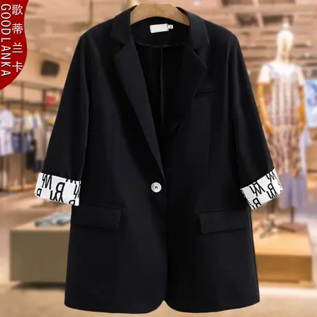 中年胖妈妈夏装五分袖西服薄款外套时尚加肥加大码女装西装200斤商品大图