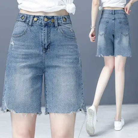 牛仔短裤女士秋季2024年新款潮宽松显瘦中裤阔腿热裤弹力五分裤子商品大图