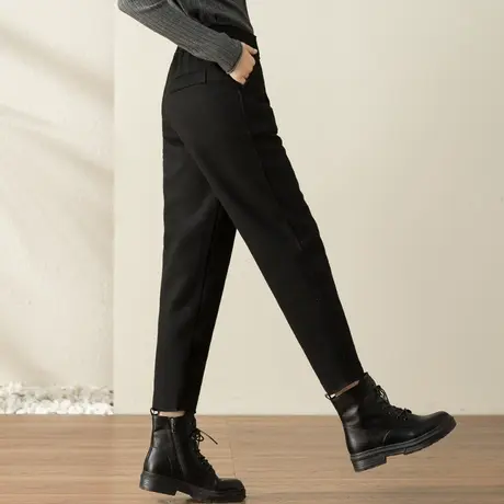 黑色毛呢裤子女冬2024新款秋冬羊毛加绒老爹裤大码女裤九分哈伦裤商品大图
