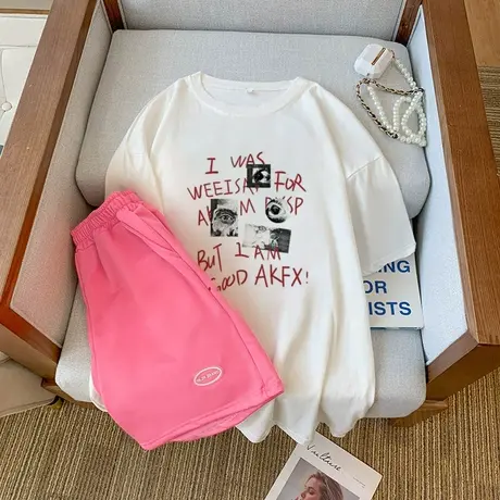 纯棉大码运动服套装女夏季宽松短袖短裤小个子时尚洋气休闲两件套商品大图