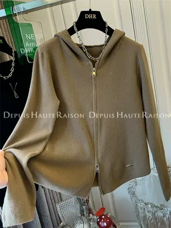 欧美拉链连帽针织衫毛衣今年流行爆款上衣女装内搭2023秋冬新款商品大图