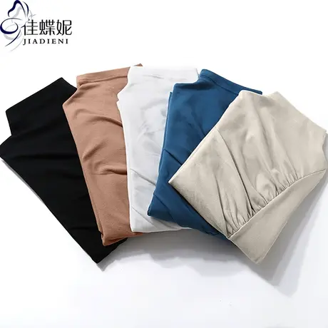 半高领纯棉修身秋冬新款薄绒T恤长袖女打底衫纯色不规则褶皱上衣图片