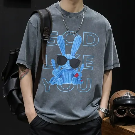 潮牌趣味短袖t恤男士半袖潮流夏季2024新款衣服男款大码男装体恤图片