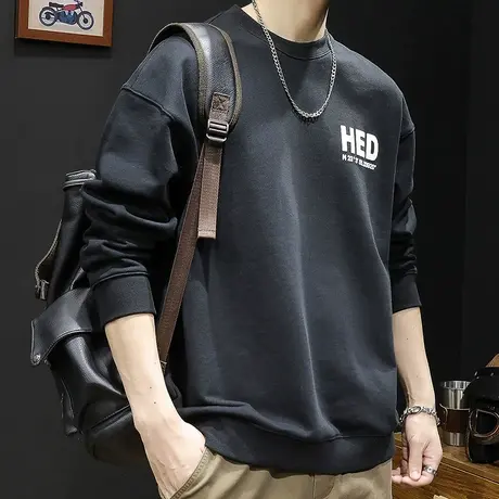 黑色卫衣男春秋款潮牌男款大码2023新款男士加肥加大上衣长袖秋季图片