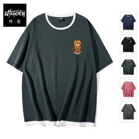 伟臣夏季男士大码短袖T恤胖子加肥加大宽松潮流印花圆领半袖体恤商品大图