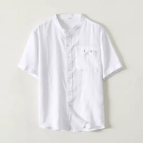 亚麻短袖衬衫男小清新男装上衣休闲寸衣宽松立领棉麻男士白衬衣潮商品大图