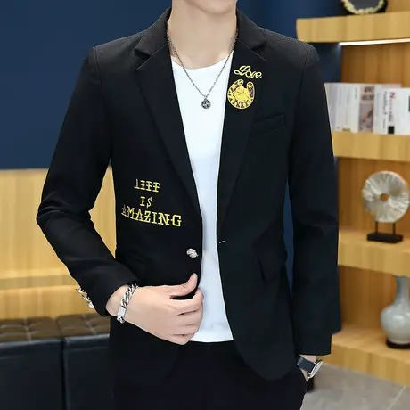 男士潮牌帅气西服外套ins发型师韩版个性时尚小西装休闲百搭上衣商品大图