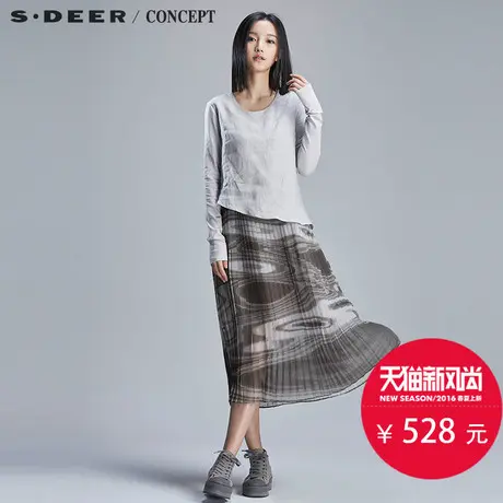 sdeer圣迪奥2018春装女抽象晕染印花百褶连衣裙S16181243图片