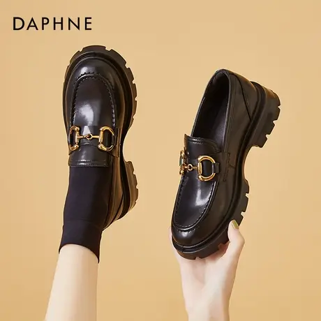 达芙妮英伦风小皮鞋女鞋子2022新款厚底黑色一脚蹬爆款乐福鞋夏款商品大图