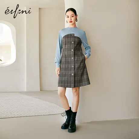 【商场同款】伊芙丽连衣裙女2021年冬季新款假两件拼接1CB194461图片