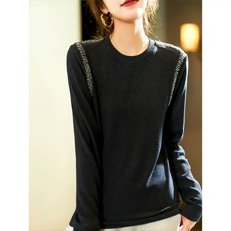 2023年秋冬新款时尚钉珠大码t恤女气质打底衫欧洲站休闲长袖上衣商品大图