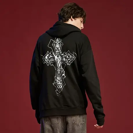 木村三社 SANSYAS 闪电十字架宽松连帽卫衣 男女同款图片