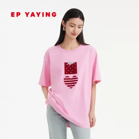EP YAYING雅莹女装 时尚宽松纯棉短袖t恤 2023商场同款5326A商品大图