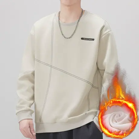 加绒加厚圆领卫衣冬季男装潮牌痞帅长袖上衣秋冬款男士重磅打底衫图片