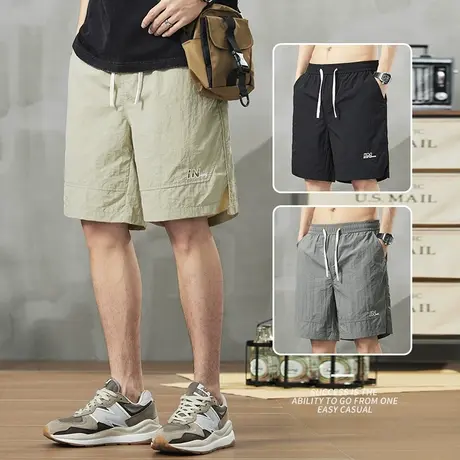 夏款五分速干冰丝卡其色运动夏季沙滩短裤男士休闲薄款半截中裤子商品大图