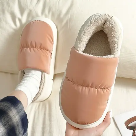 踩屎感棉拖鞋女士冬季加绒包跟保暖室内家居防水情侣家用棉鞋外穿商品大图