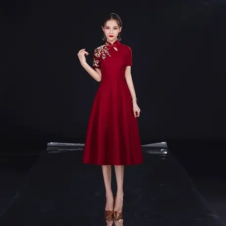 敬酒服新娘旗袍女2023新款红色答谢宴结婚衣服订婚回门礼服连衣裙商品大图